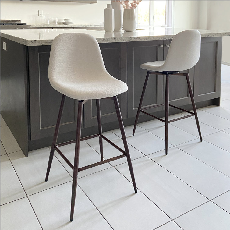 Mercury Row Gillham 360 Swivel Bar Height Stools Solid Back Bar Chairs with Backrest Footrest for Kicthen Bar Set of 2 Upholstery Terry Beige